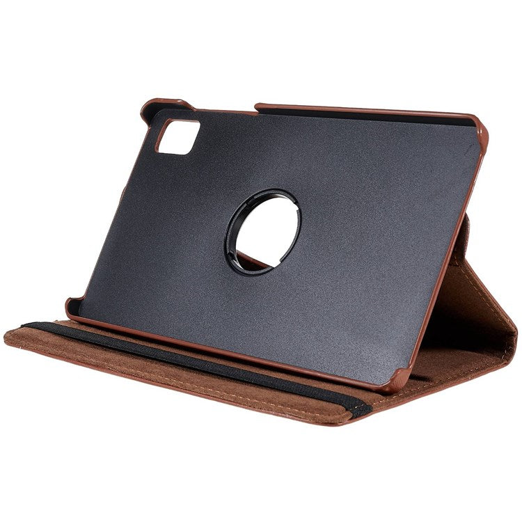 For Realme Pad Mini Wear-resistant Solid Color Leather Tablet Case 360-degree Rotating Protective Cover with Stand Support Horizontal/Vertical View - Brown