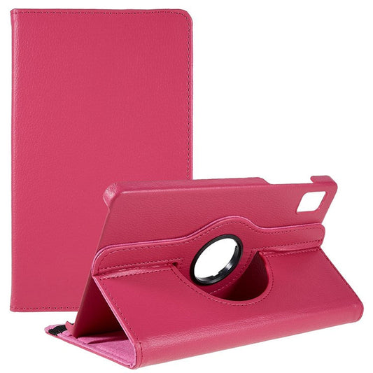For Realme Pad Mini Wear-resistant Solid Color Leather Tablet Case 360-degree Rotating Protective Cover with Stand Support Horizontal/Vertical View - Rose