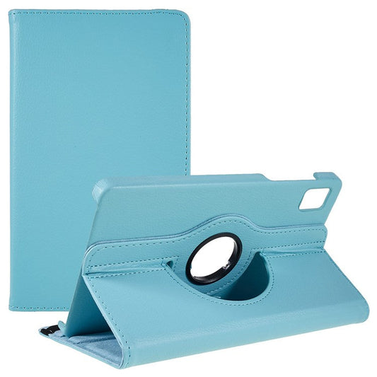 For Realme Pad Mini Wear-resistant Solid Color Leather Tablet Case 360-degree Rotating Protective Cover with Stand Support Horizontal/Vertical View - Baby Blue