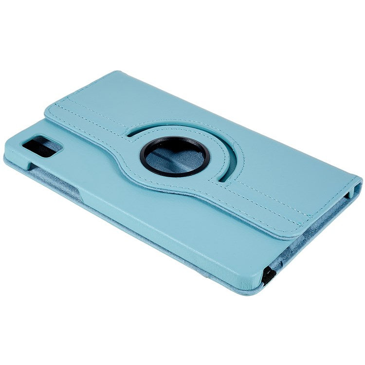 For Realme Pad Mini Wear-resistant Solid Color Leather Tablet Case 360-degree Rotating Protective Cover with Stand Support Horizontal/Vertical View - Baby Blue