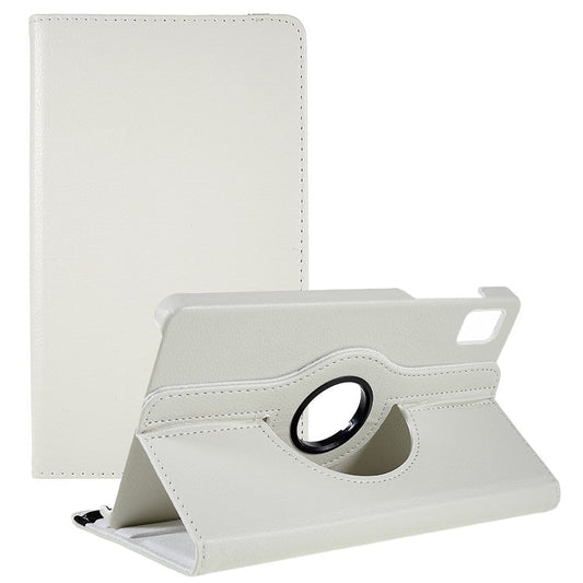 For Oppo Pad Mini Wear-resistant Solid Color Leather Tablet Case 360-degree Rotating Protective Cover with Stand Support Horizontal/Vertical View - White