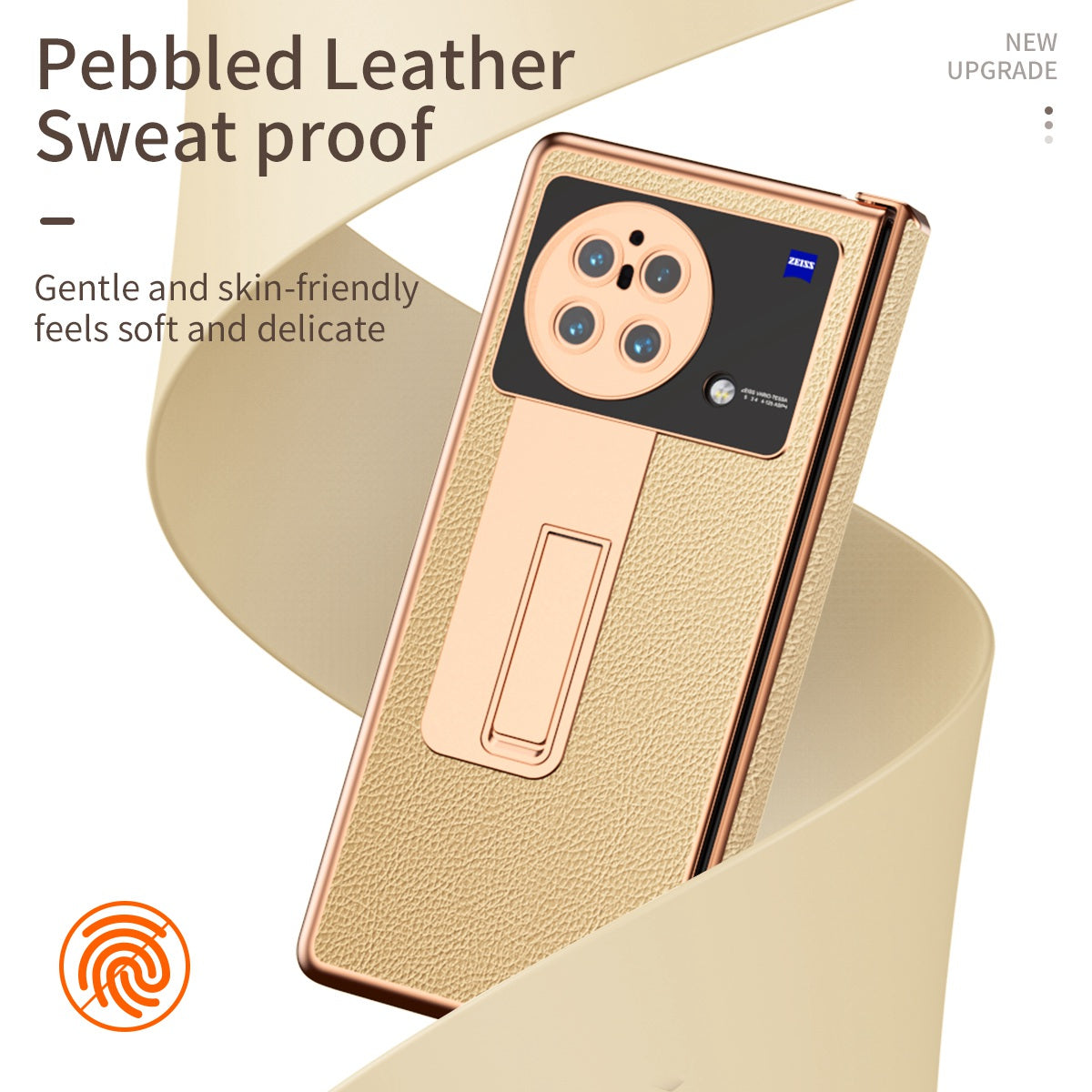 For vivo X Fold Light Thin Shockproof PU Leather + Hard PC Shell Electroplating Kickstand Case with Bulit-in Tempered Glass Screen Protector + S Pen - Gold