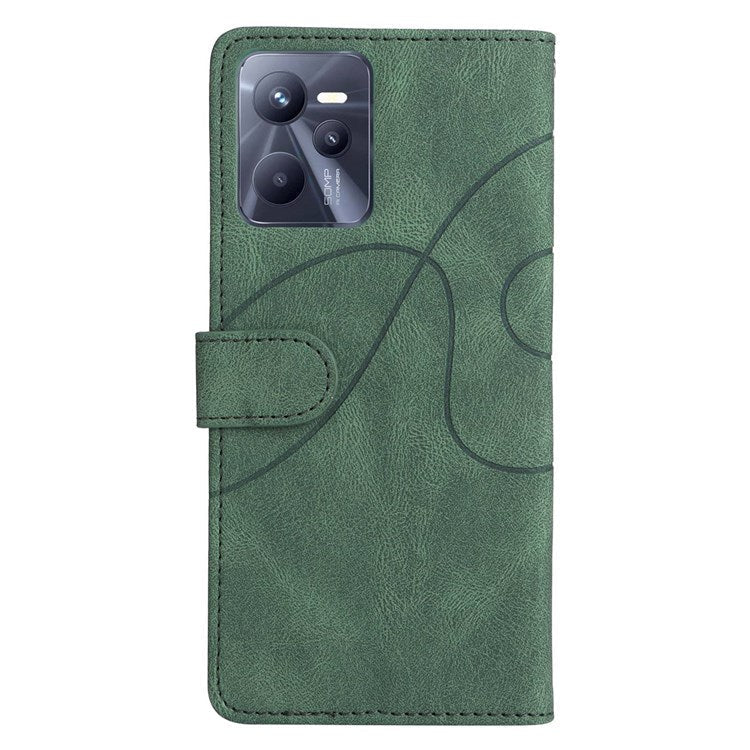 For Realme C35 4G Dual-color Splicing PU Leather Well-protected Folio Flip Wallet Style Phone Case Stand Shell with Strap - Green