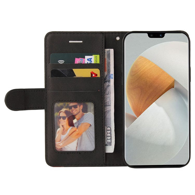 For vivo V23 5G Dual-color Splicing PU Leather Anti-drop Anti-scratch Wallet Function Mobile Phone Case Stand Shell with Strap - Black