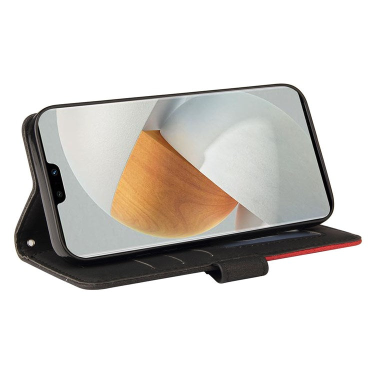 For vivo V23 5G Dual-color Splicing PU Leather Anti-drop Anti-scratch Wallet Function Mobile Phone Case Stand Shell with Strap - Black