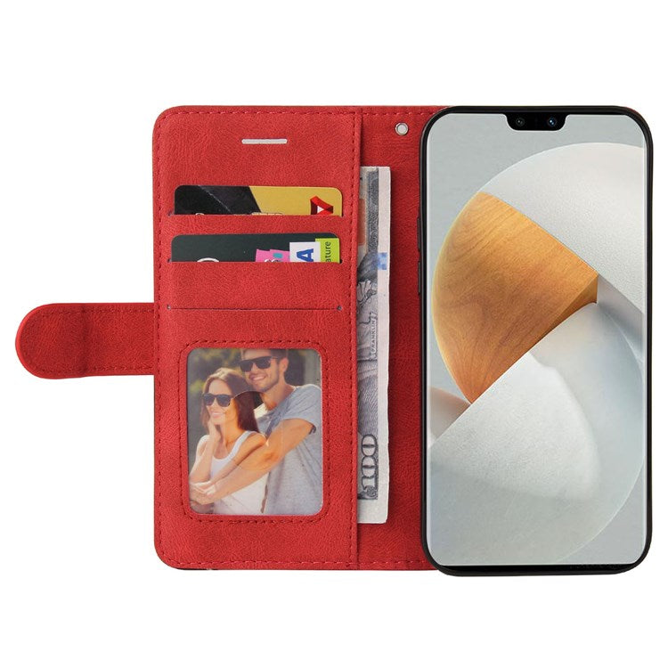 For vivo V23 5G Dual-color Splicing PU Leather Anti-drop Anti-scratch Wallet Function Mobile Phone Case Stand Shell with Strap - Red