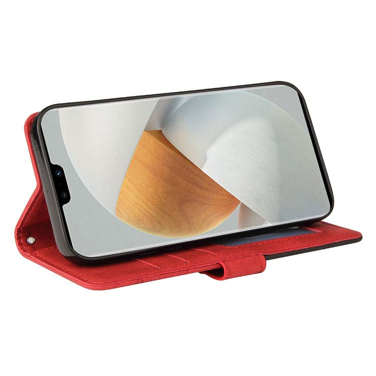 For vivo V23 5G Dual-color Splicing PU Leather Anti-drop Anti-scratch Wallet Function Mobile Phone Case Stand Shell with Strap - Red