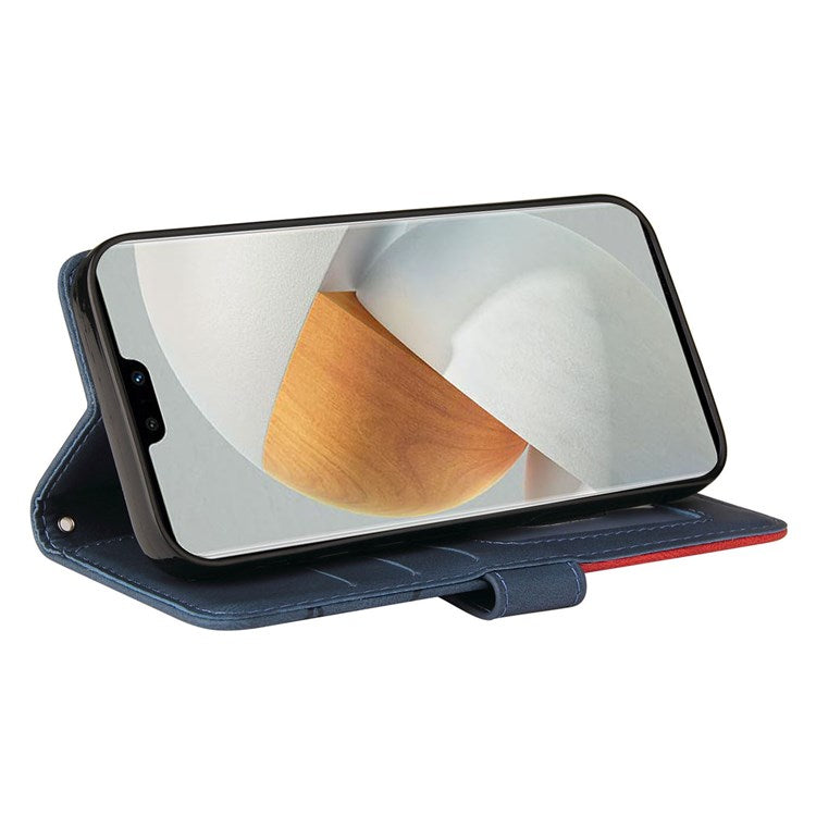 For vivo V23 5G Dual-color Splicing PU Leather Anti-drop Anti-scratch Wallet Function Mobile Phone Case Stand Shell with Strap - Blue