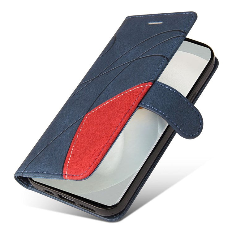 For vivo V23 5G Dual-color Splicing PU Leather Anti-drop Anti-scratch Wallet Function Mobile Phone Case Stand Shell with Strap - Blue