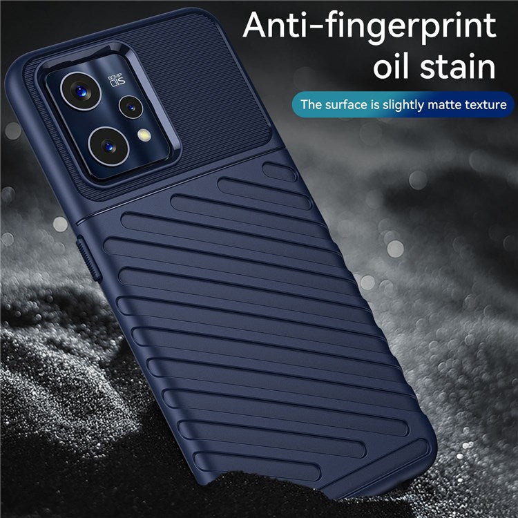 For Realme 9 5G / 9 Pro 5G Thunder Series Twill Texture Soft TPU Cover Non-Slip Protective Phone Case - Navy Blue