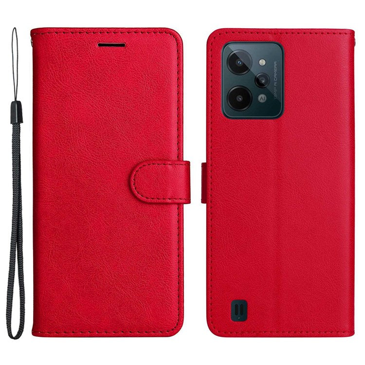 KT Leather Series-2 Leather Stand Phone Casing for Realme C31, Wallet Design Leather Phone Case with Handy Strap - Red