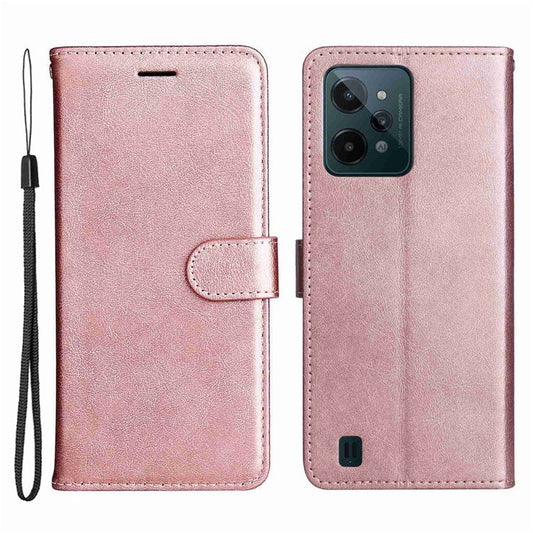 KT Leather Series-2 Leather Stand Phone Casing for Realme C31, Wallet Design Leather Phone Case with Handy Strap - Rose Gold