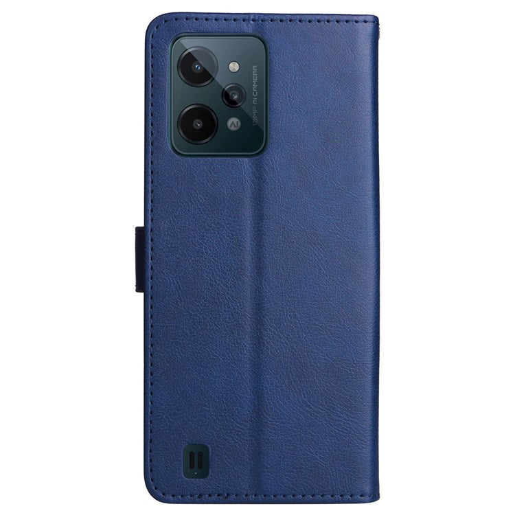KT Leather Series-2 Leather Stand Phone Casing for Realme C31, Wallet Design Leather Phone Case with Handy Strap - Blue