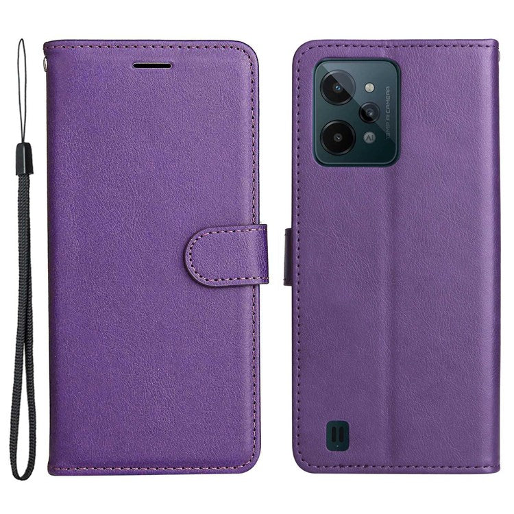 KT Leather Series-2 Leather Stand Phone Casing for Realme C31, Wallet Design Leather Phone Case with Handy Strap - Purple