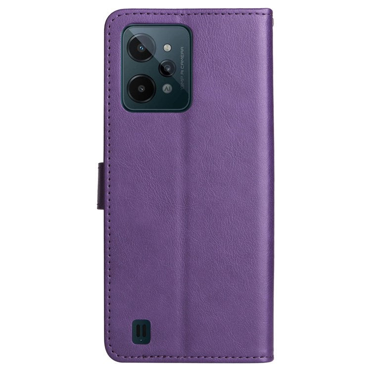 KT Leather Series-2 Leather Stand Phone Casing for Realme C31, Wallet Design Leather Phone Case with Handy Strap - Purple