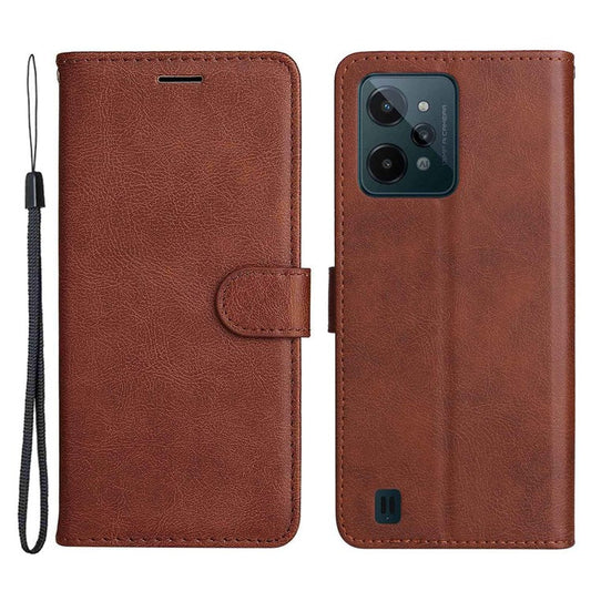 KT Leather Series-2 Leather Stand Phone Casing for Realme C31, Wallet Design Leather Phone Case with Handy Strap - Brown