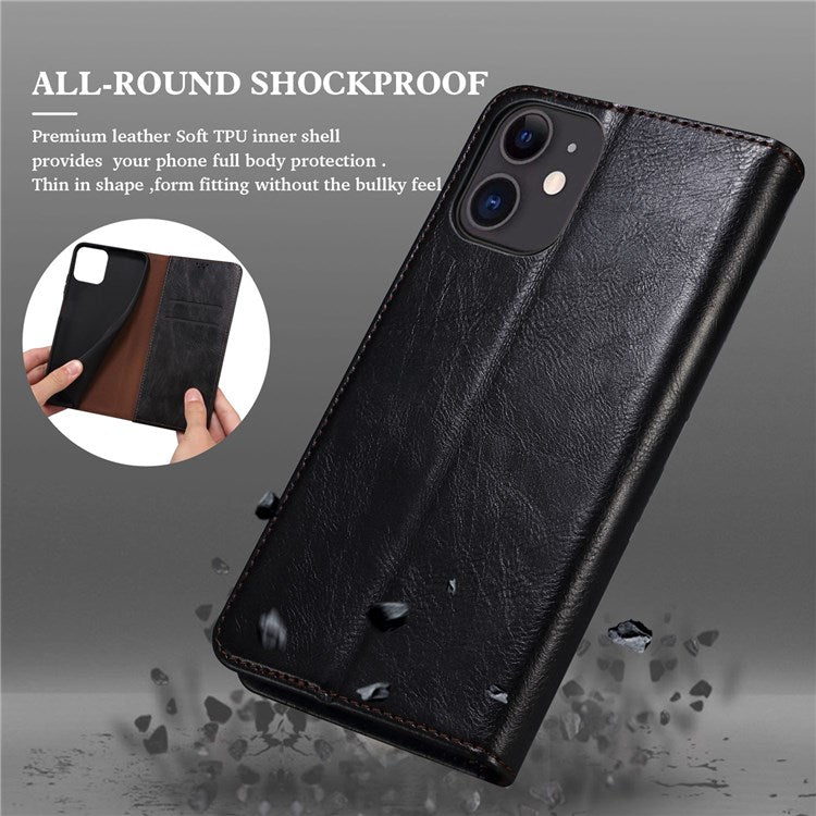 Waxy Crazy Horse Texture Case for Oppo Reno7 4G/F21 Pro 4G, Magnetic Auto-absorbed Shockproof Stand Wallet Style Leather Mobile Phone Cover - Black