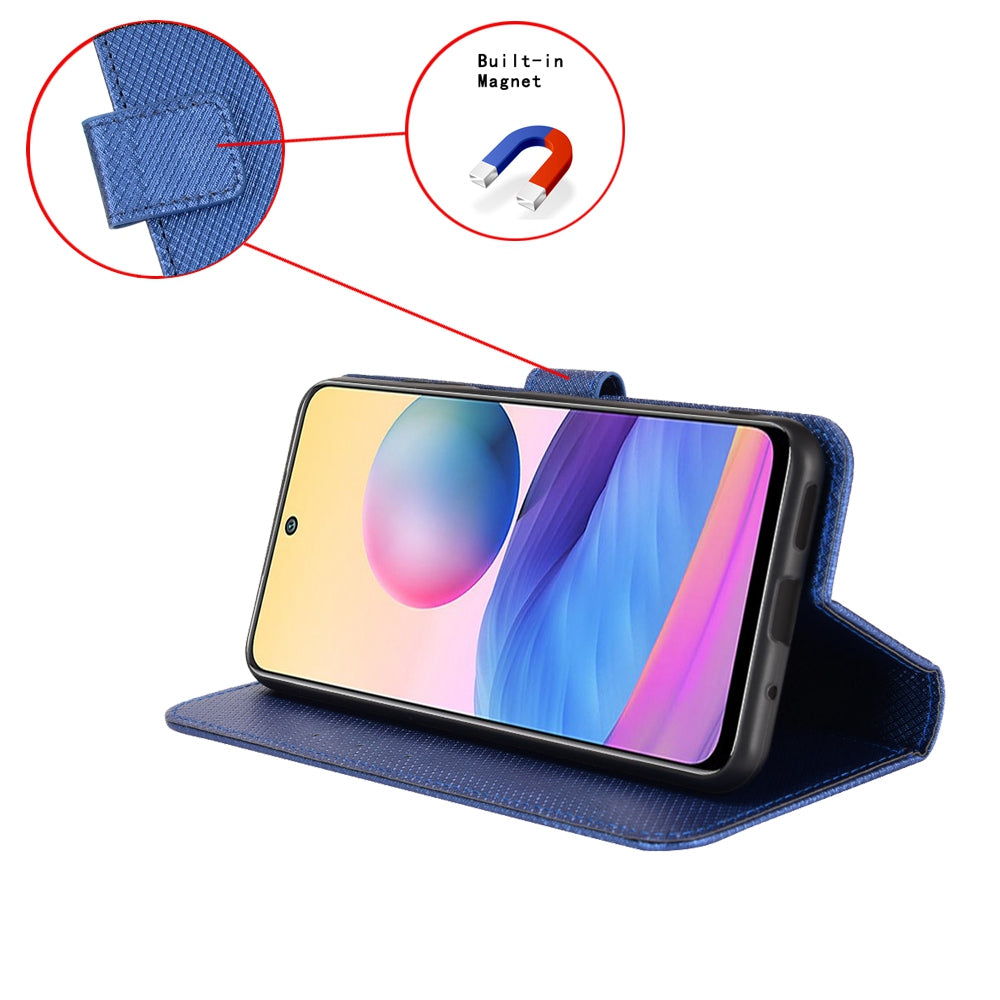 For vivo X Fold Phone Protective Case Diamond Texture Cover Stand Scratch Resistant PU Leather Wallet Soft Shell with Wrist Strap - Blue