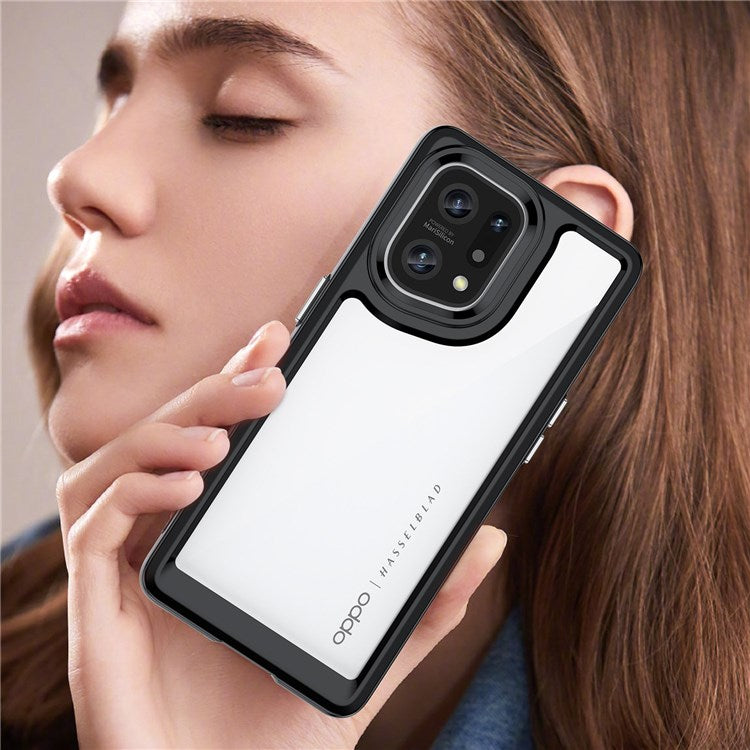 TPU + Acrylic Hybrid Case for Oppo Find X5, Independent Buttons Shockproof Protective Phone Cover - Black