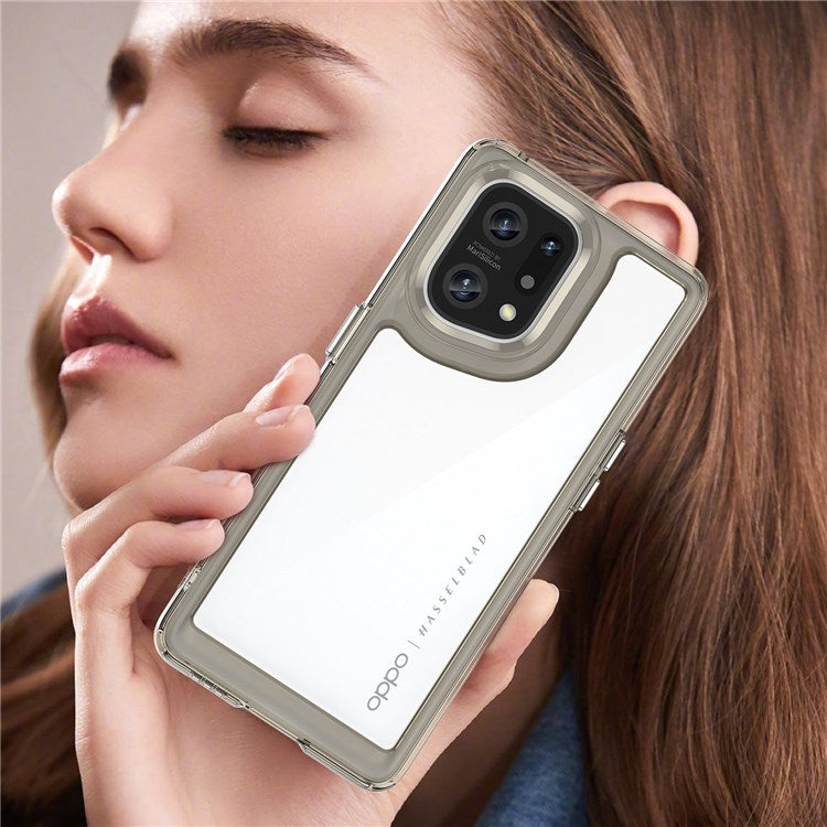 TPU + Acrylic Hybrid Case for Oppo Find X5, Independent Buttons Shockproof Protective Phone Cover - Transparent Grey