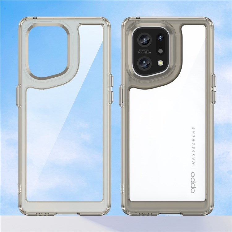 TPU + Acrylic Hybrid Case for Oppo Find X5, Independent Buttons Shockproof Protective Phone Cover - Transparent Grey