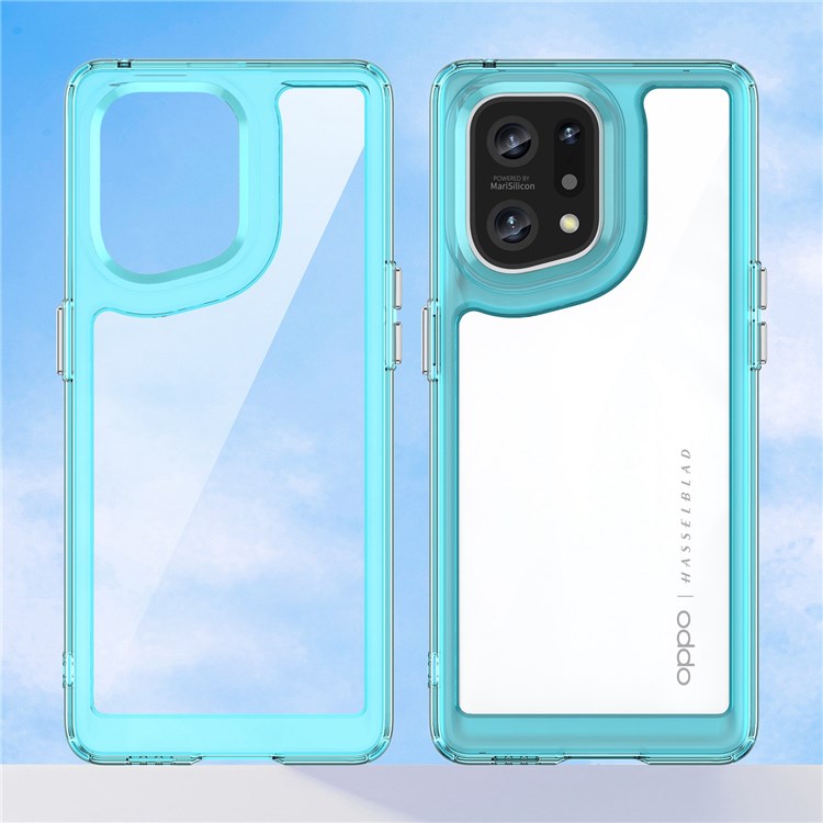 TPU + Acrylic Hybrid Case for Oppo Find X5, Independent Buttons Shockproof Protective Phone Cover - Transparent Blue