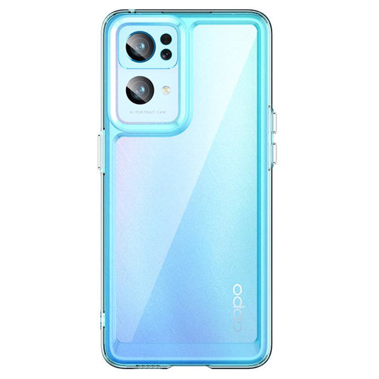 TPU + Acrylic Clear Phone Case for Oppo Reno7 Pro 5G, Anti-scratch Smartphone Cover with Independent Buttons - Transparent Blue