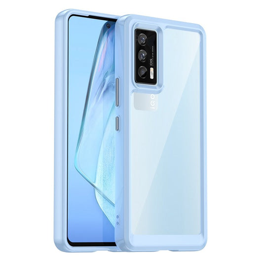 For vivo iQOO 7 (India) 5G/iQOO Neo5 Wear-resistant Anti-drop Transparent Back Case Hybrid Acrylic + TPU Mobile Phone Cover with Independent Buttons - Baby Blue