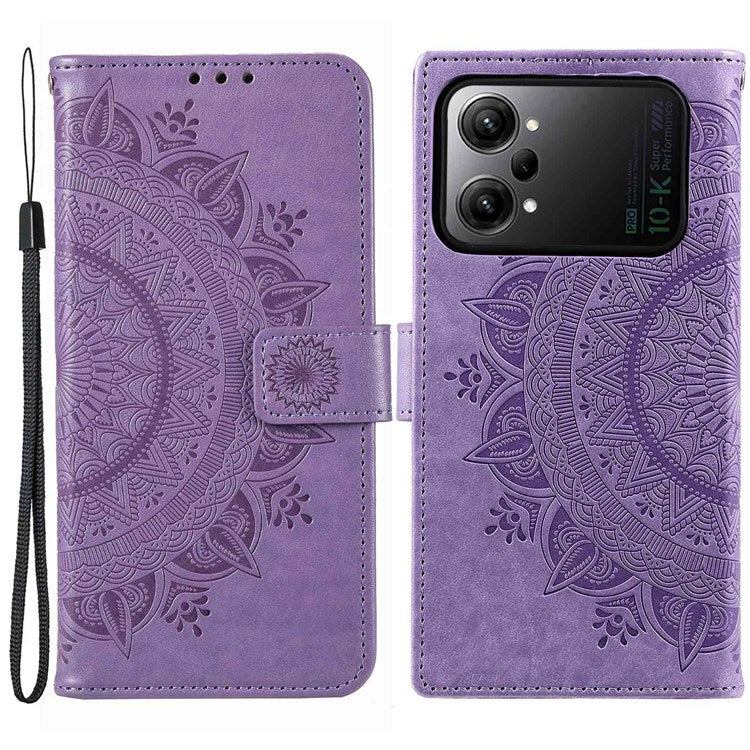 Protective Case for Oppo K10 Pro 5G Imprinted Mandala Flower Pattern Folio Flip Cover PU Leather Anti-drop Wallet Case with Strap - Purple