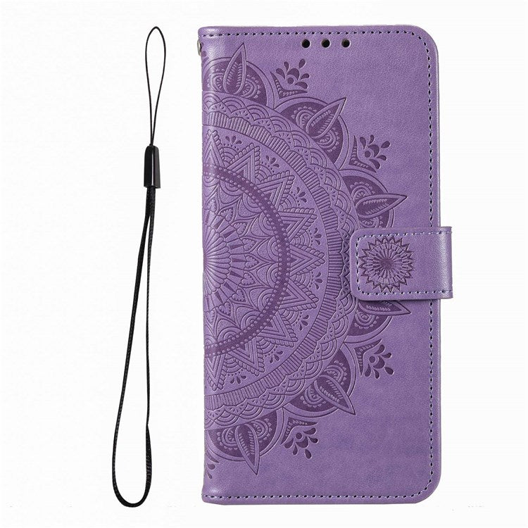 Protective Case for Oppo K10 Pro 5G Imprinted Mandala Flower Pattern Folio Flip Cover PU Leather Anti-drop Wallet Case with Strap - Purple