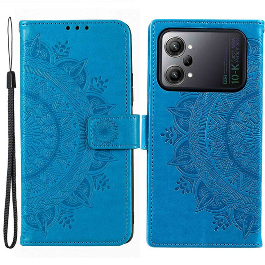Protective Case for Oppo K10 Pro 5G Imprinted Mandala Flower Pattern Folio Flip Cover PU Leather Anti-drop Wallet Case with Strap - Blue