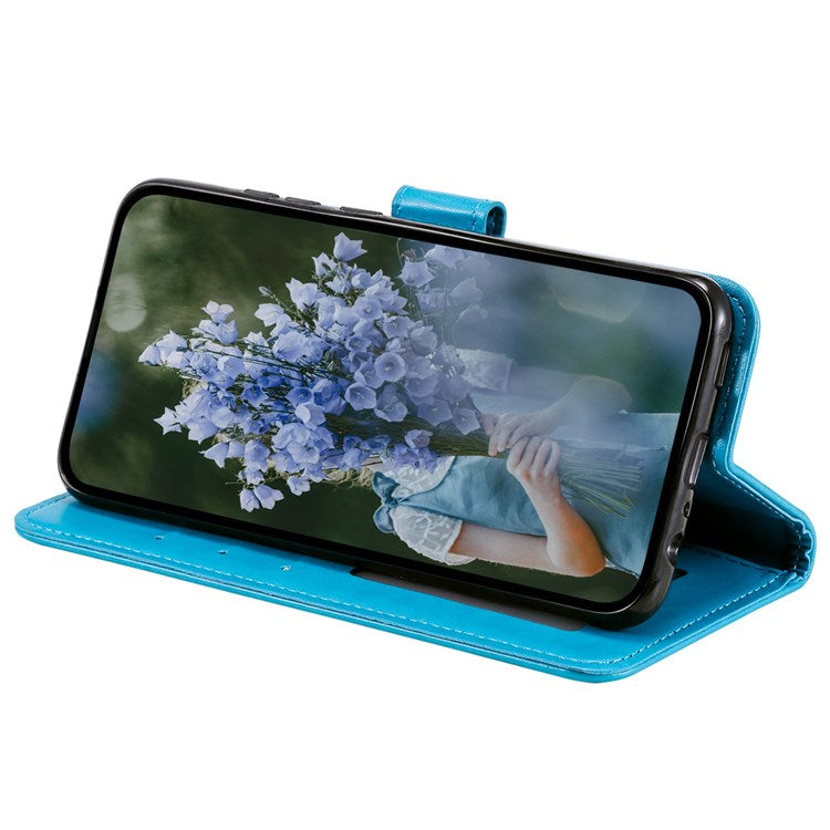 Protective Case for Oppo K10 Pro 5G Imprinted Mandala Flower Pattern Folio Flip Cover PU Leather Anti-drop Wallet Case with Strap - Blue
