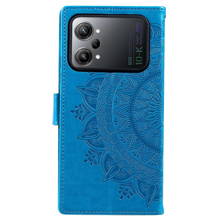 Protective Case for Oppo K10 Pro 5G Imprinted Mandala Flower Pattern Folio Flip Cover PU Leather Anti-drop Wallet Case with Strap - Blue