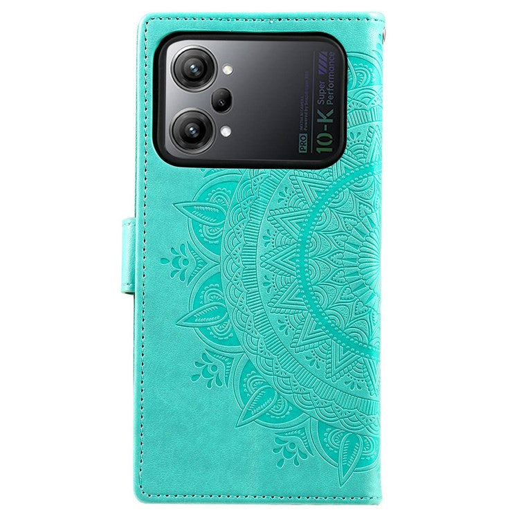 Protective Case for Oppo K10 Pro 5G Imprinted Mandala Flower Pattern Folio Flip Cover PU Leather Anti-drop Wallet Case with Strap - Green