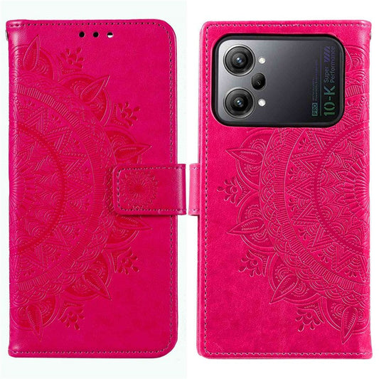 Protective Case for Oppo K10 Pro 5G Imprinted Mandala Flower Pattern Folio Flip Cover PU Leather Anti-drop Wallet Case with Strap - Rose