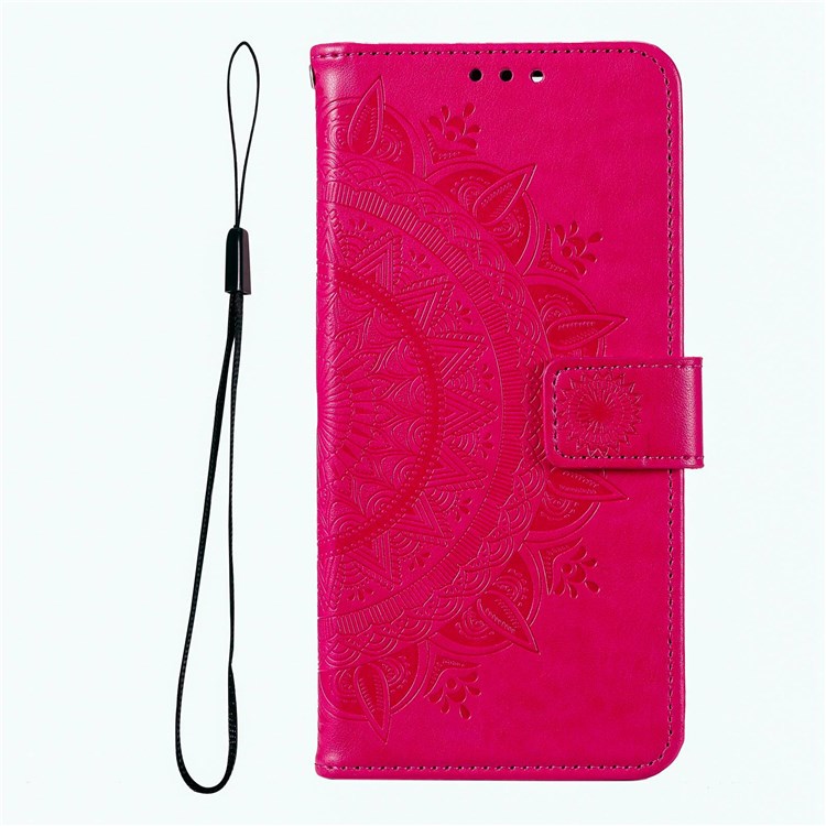 Protective Case for Oppo K10 Pro 5G Imprinted Mandala Flower Pattern Folio Flip Cover PU Leather Anti-drop Wallet Case with Strap - Rose
