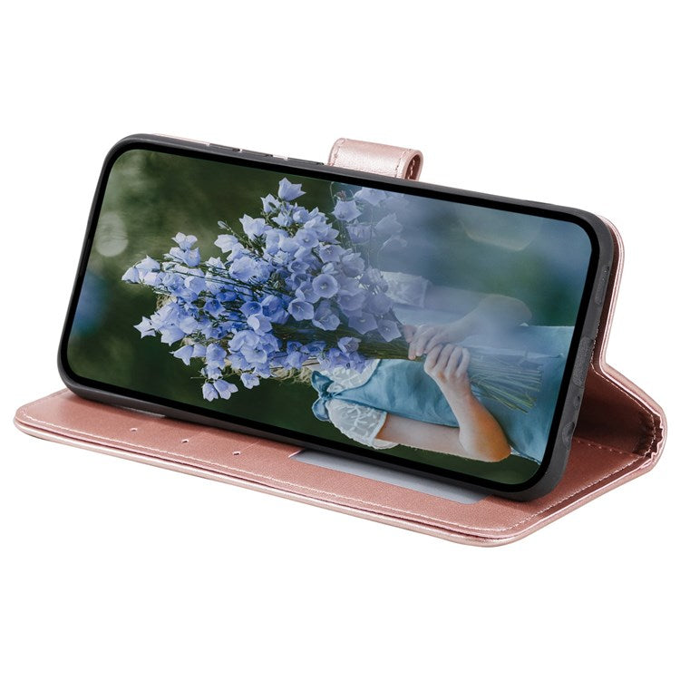 Protective Case for Oppo K10 Pro 5G Imprinted Mandala Flower Pattern Folio Flip Cover PU Leather Anti-drop Wallet Case with Strap - Rose Gold