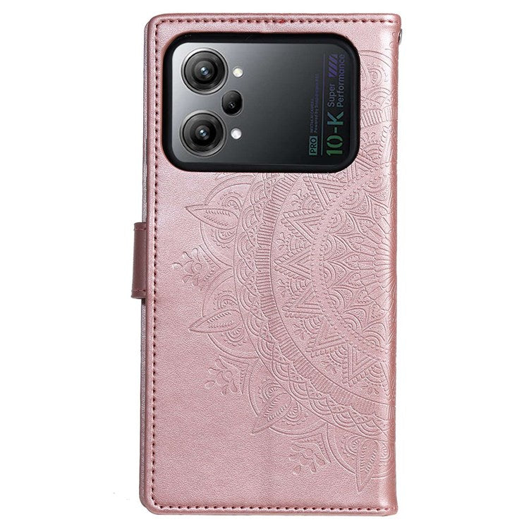 Protective Case for Oppo K10 Pro 5G Imprinted Mandala Flower Pattern Folio Flip Cover PU Leather Anti-drop Wallet Case with Strap - Rose Gold