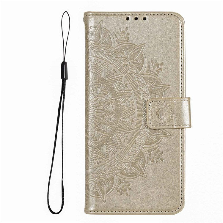 Protective Case for Oppo K10 Pro 5G Imprinted Mandala Flower Pattern Folio Flip Cover PU Leather Anti-drop Wallet Case with Strap - Gold