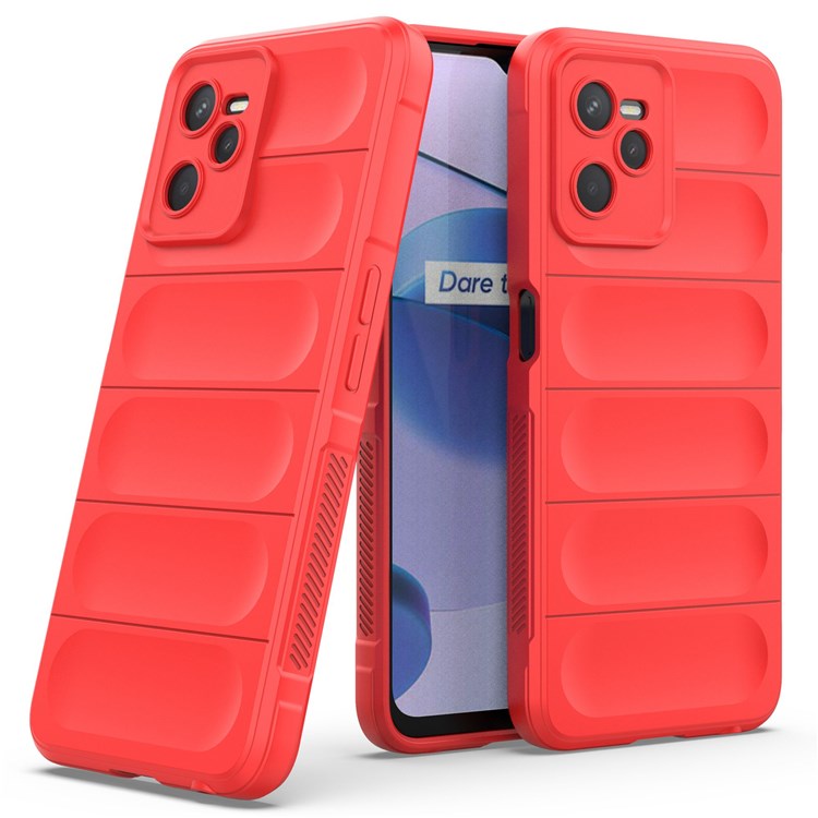 For Realme C35 Wear-resistant Anti-drop Soft TPU Anti-slip Edge Phone Cover Rugged Back Case - Red