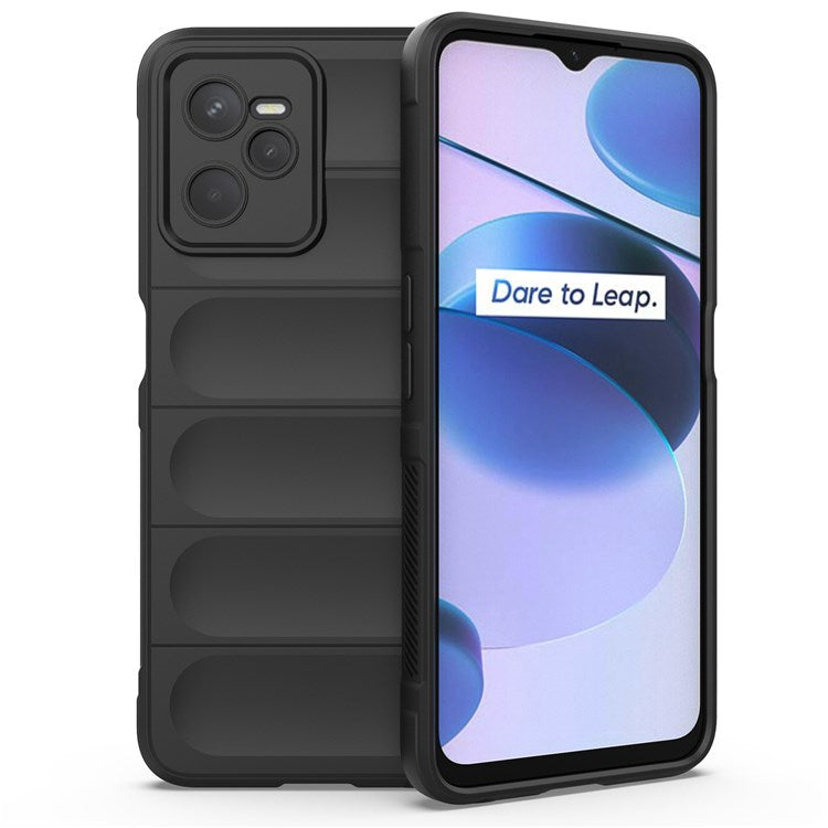 For Realme C35 Wear-resistant Anti-drop Soft TPU Anti-slip Edge Phone Cover Rugged Back Case - Black