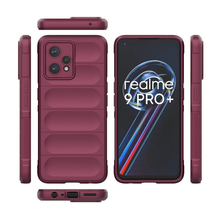 Soft TPU Case for Realme 9 Pro+ 5G Anti-drop Phone Protector Scratch Resistant Rugged Back Cover Phone Shell - Wine Red
