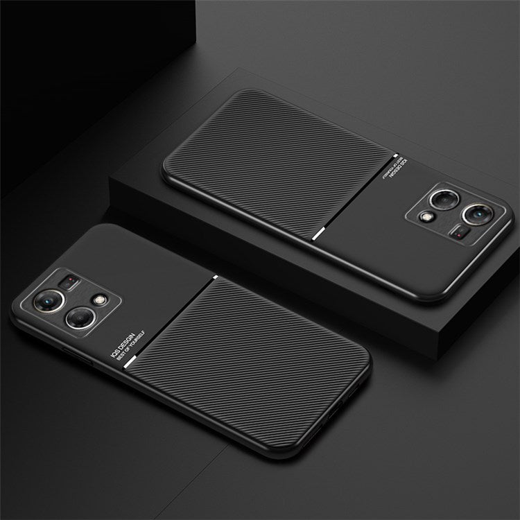 Protective Phone Case for Oppo Reno7 4G Anti-scratch Anti-fall Lines Imprinted PU Leather TPU Shell with Built-in Metal Sheet - Red