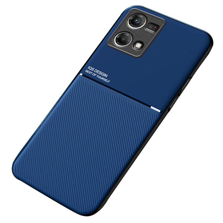 Protective Phone Case for Oppo Reno7 4G Anti-scratch Anti-fall Lines Imprinted PU Leather TPU Shell with Built-in Metal Sheet - Blue