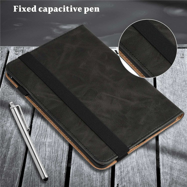 Card Holder Stand Tablet Case for Realme Pad Mini, Line Imprinted Shockproof PU Leather Elastic Band Protective Cover - Black