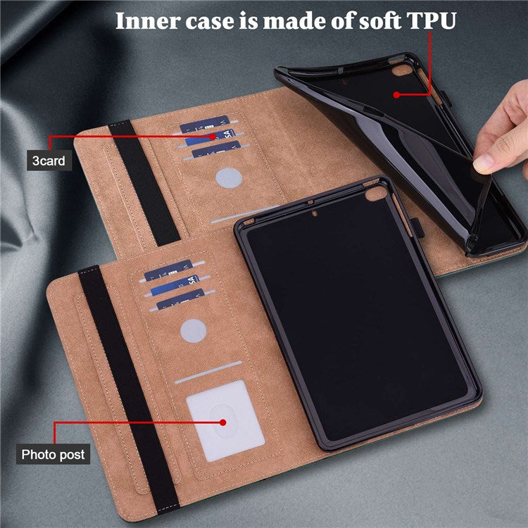 Card Holder Stand Tablet Case for Realme Pad Mini, Line Imprinted Shockproof PU Leather Elastic Band Protective Cover - Green