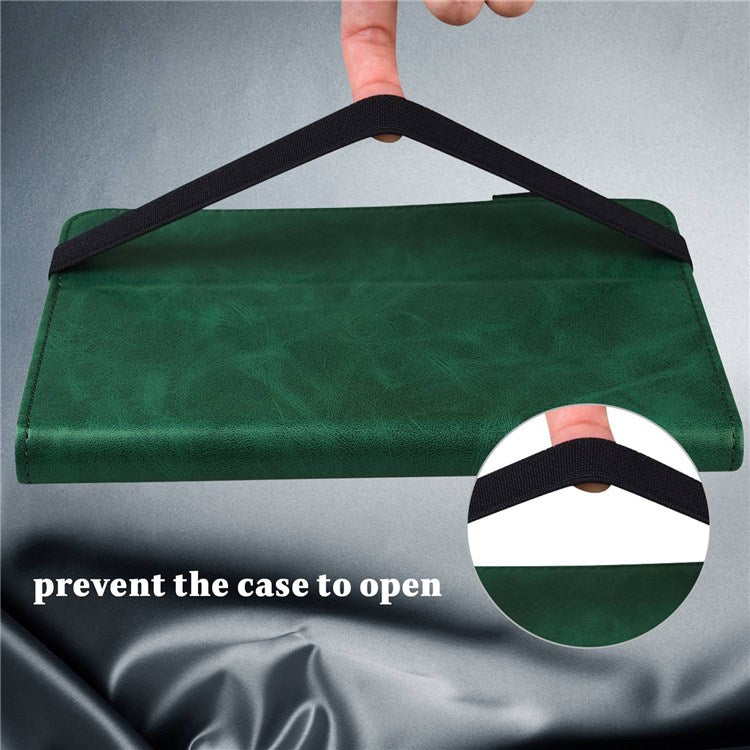 Card Holder Stand Tablet Case for Realme Pad Mini, Line Imprinted Shockproof PU Leather Elastic Band Protective Cover - Green