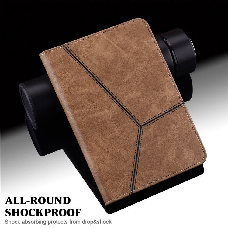 Card Holder Stand Tablet Case for Realme Pad Mini, Line Imprinted Shockproof PU Leather Elastic Band Protective Cover - Brown