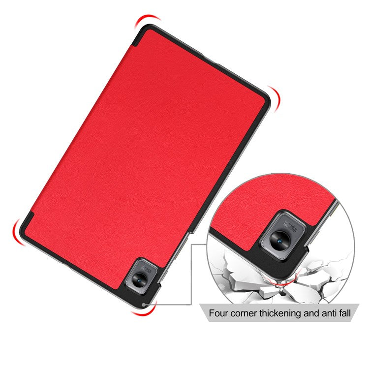 Tablet Covering Shell for Realme Pad Mini PC+PU Leather Trifold Stand Cover Well-protected Flip Tablet Case - Red