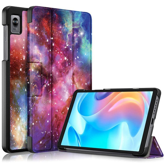 For Realme Pad Mini Trifold Leather Tablet Case Pattern Printed Folio Flip Magnetic Clasp Anti-fall Cover - The Milky Way
